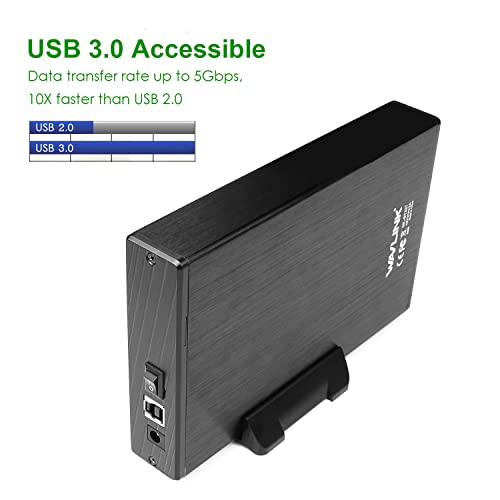 Wavlink 3.5" Caddy USB 3.0 to SATAⅠ/Ⅱ/Ⅱ External HDD SSD Hard Drive Enclosure with Power Adapter, Stand, USB 3.0 Cable, Tool-Free [Support UASP & 10TB]