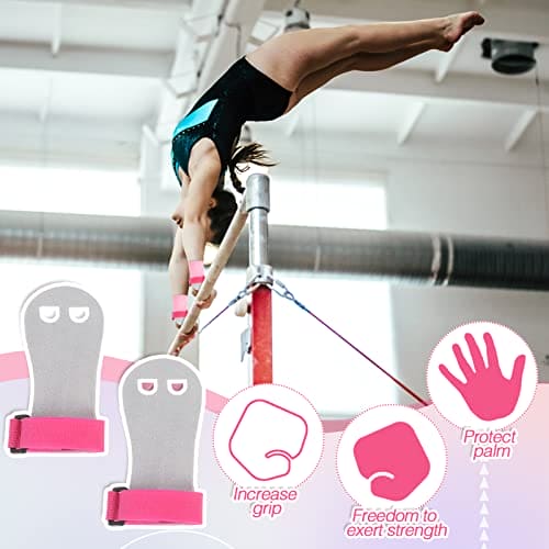 Dacitiery 4Pcs Gymnastics Grips Wristbands, Kids Gymnastic Grips Protectors Gymnastic Bar Grips with Pink Sweatbands Gymnastics Hand Grips for Girls Kids Youth