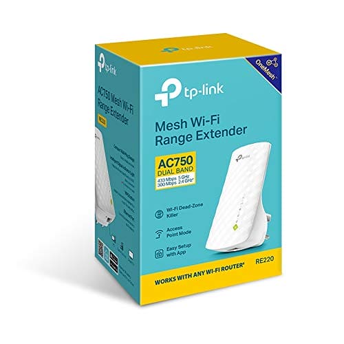 TP-Link AC750 Universal Dual Band Range Extender, Broadband/Wi-Fi Extender, Booster/Hotspot with Ethernet Port, Plug and Play, Smart Signal Indicator, UK Plug (RE220) ,White