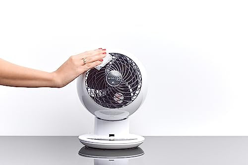 Woozoo® by Ohyama, Powerful, silent desk fan/table fan, 30m², 25 m reach, Multidirect oscillation, Timer, Remote control, For living room, kitchen, bedroom - Woozoo PCF-SC15T, White/ Black [UK model]