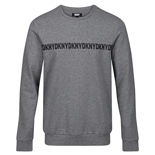 DKNY Men's Mens Dkny Long Sleeved Top in Charcoal Grey With Neck & Wrist Cuffs With Chest Print Branding T Shirt, Charcoal, S UK