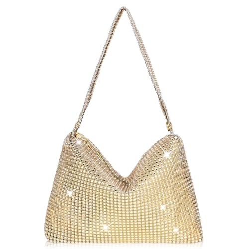 Giantree Bling Rhinestone Handbag for Women, Sparkly Evening Handbag Dumpling Bag Dinner Bag Lady Girl Party Shiny Clutch Purse for Evening Prom Wedding Party Banquet(Gold)