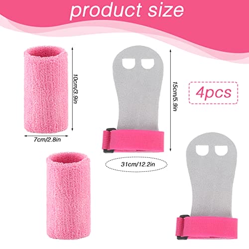 Dacitiery 4Pcs Gymnastics Grips Wristbands, Kids Gymnastic Grips Protectors Gymnastic Bar Grips with Pink Sweatbands Gymnastics Hand Grips for Girls Kids Youth