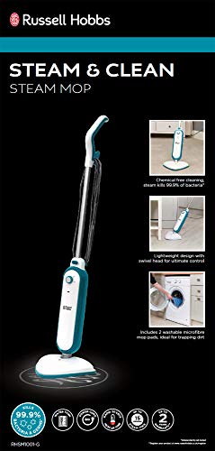 Russell Hobbs RHSM1001-G Steam and Clean Steam Mop White & Aqua - Free 2 year guarantee