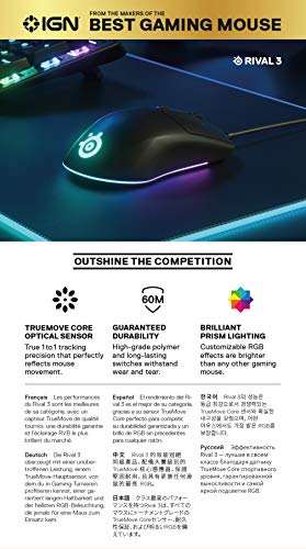 SteelSeries Rival 3 - Gaming Mouse - 8,500 CPI TrueMove Core Optical Sensor - 6 Programmable Buttons - Split Trigger Buttons - Black