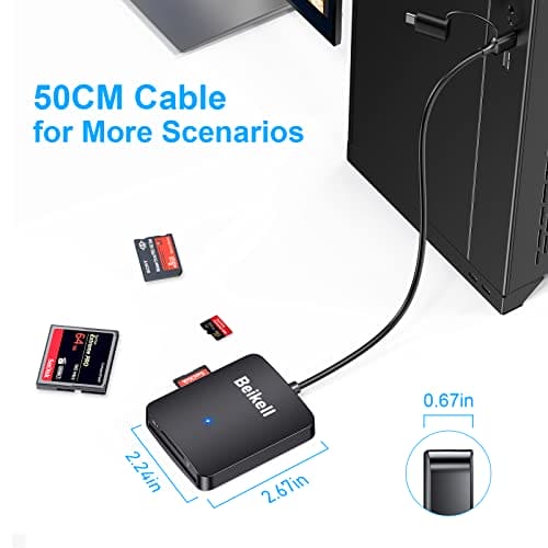 SD Card Reader, Beikell 4 in 1 Dual Connector USB C & 3.0 Reader Adapter, Cards Simultaneously Memory Adapter for SD/SDHC/SDXC/Micro SD/Micro SDXC/MS Duo, Compatible with Windows, OS, black (B6316)