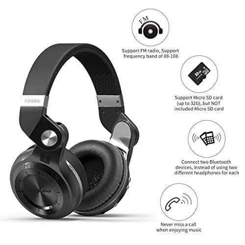 Bluedio Wireless Bluetooth Headphones Foldable Over Ear Headphones with Micro SD Card Slot/FM Radio/Support Amazon Web Services/Mic/Wired for Cell Phones/TV/PC (Black)