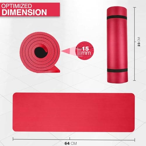Xn8 Sports Yoga mat 15mm Thick NBR Exercise Mat - Non-Tearable Pilates Mat with Extra Carry Strap- Lightweight Yoga Mats for Women Men for Aerobics, Lunges, Planks Indoor & Outdoor 61x20x1.5 cm