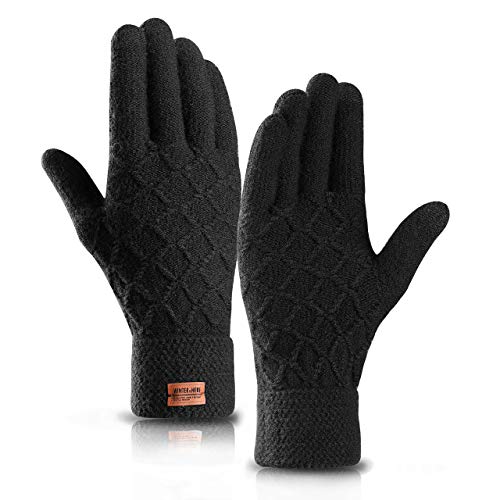 HIYATO Mens Touchscreen Gloves,Winter Warm Knit Gloves with Soft Lining,Thermal Gloves for Men and Women (Black)