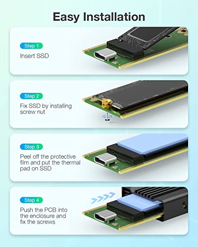 FIDECO M.2 NVME SATA SSD Enclosure, PCIe USB 3.2, Gen2 SSD Adapter with 10Gbps Transfer Rate, Hard Drive Enclosure for 2230 2242 2260 2280 M.2 NVME/SATA SSD of M-Key or M+B Key, Support UASP