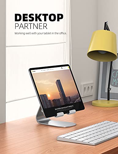 Lamicall Tablet Stand, Adjustable Tablet Holder - Desktop Stand Dock Compatible with New iPad 2022 Pro 9.7, 10.5, 11, 12.9, Air mini 2 3 4 5 6, Switch, Samsung Tab, other Tablets - Silver