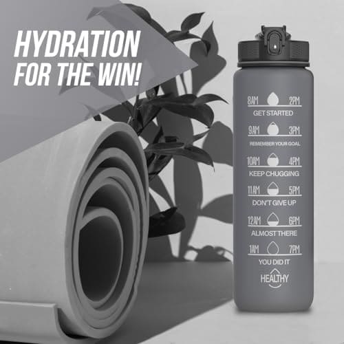 HOMEEX 1 Litre Motivational Fitness Sport Water Bottles with Straw & Time Maker, Leak-proof, BPA-free Plastic Drink Bottle 1l Design for Girls, Boy Running,cycling (Spout 1000ml Grey)