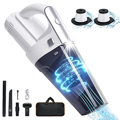 URAQT Handheld Vacuum Cordless, Portable 10000Pa Strong Suction Car Vacuum Cleaner Dust Busters, 2 Speed Wet Dry Vacuum with LED Light, Rechargeable Hand Held Vacuuming for Home, Office, Car (White)