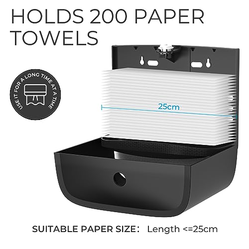 PLUSSEN Paper Towel Dispenser Wall Mounted, Adhesive No Drilling Hand Towel Dispenser Multifold C-Fold Tissue Towel Dispenser for Bathroom Kitchen(Black-PN6012) (PNDE-6012)