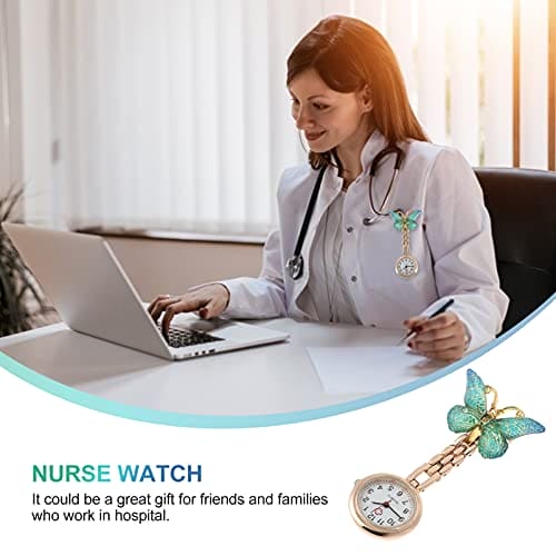 Hemobllo Nurse Watches Plastic Clip On Nursing Quartz Watches Butterfly Shape Lapel Pin on Brooch Fob Watches Round Hanging Watches for Decoration Green