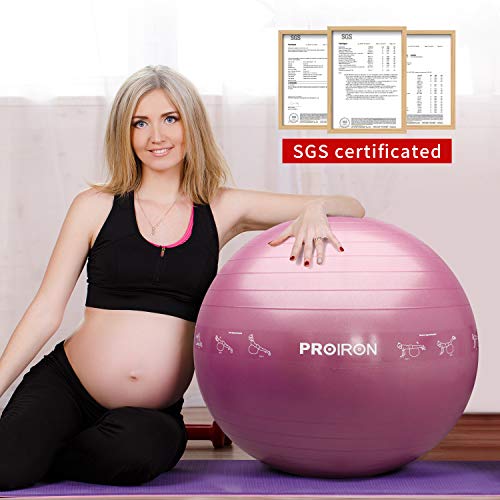 PROIRON Extra Thick Exercise Ball with Postures Shown, Yoga Ball 55cm 65cm 75cm, Anti-Burst Gym Ball, Swiss Ball with Pump for Yoga, Pilates, Fitness