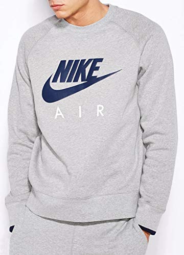 NIKE AW77 FLC Crew-Air Heritag – Men's Sweatshirt, Men, Grey/Black, Small