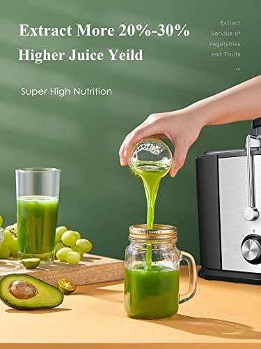 Juilist Juicer, 600W Juicer Machines with Anti-drip & Anti-slip Function, Juicers Whole Fruit and Vegetable with 3-Inch Wide Mouth Food Chute, 2 Speeds, Recipe Included, Easy to Clean