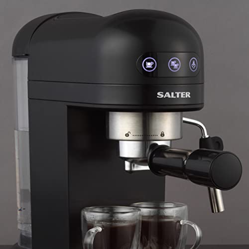 Salter Professional EK5240BO Espirista Coffee Machine - Milk Frothing Wand, 1.4 L, For Ground Coffee, Single and Double Function, Touch Panel Button, 15-Bar Italian Pressure, Latte, Cappuccino, Black