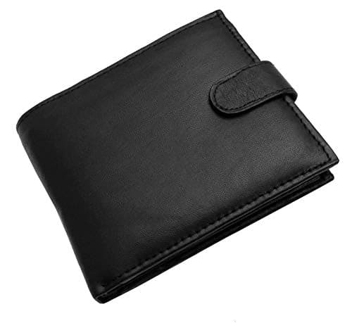 ODS:UK Mens RFID Blocking Safe Soft Leather Tri Fold Wallet Card Slots Id Window and Coin Pocket (Carbon Black)