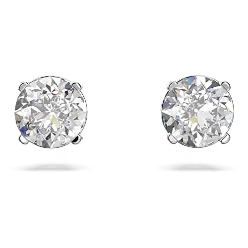 Swarovski Attract stud earrings, Round cut, Small, White, Rhodium plated