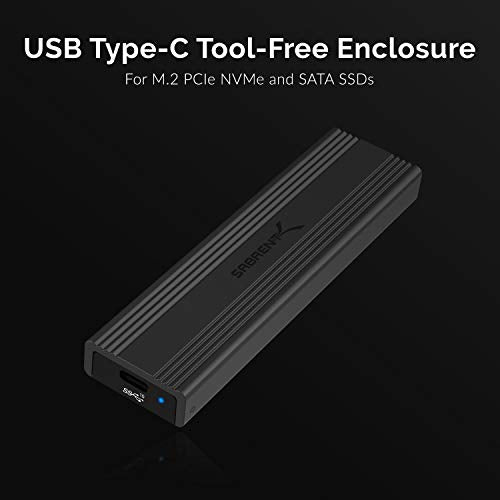 SABRENT M.2 SSD Enclosure, USB C 3.2X2 to NVMe SSD case, External Aluminum M2 NVMe converter Adapter, fast Data transfer Tool-Free + Cooling Pad, Docking Station for M Key M+B Key, UASP (EC-SNVE)