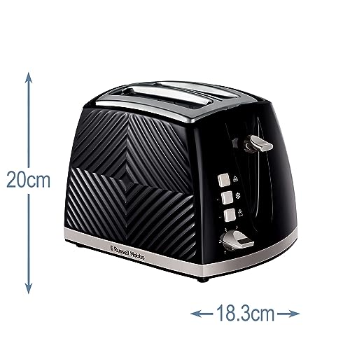 Russell Hobbs 26394 Textured 2 Slice Toaster, Tactile 3D Design Bread Toaster with Frozen, Cancel and Reheat Settings, 850 Watts, Black