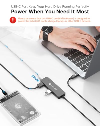 NOVOO USB C HUB, Slim USB C Adapter 600mm(2ft) Extended Cable, 4 High-Speed USB 3.0 Port, 5Gbps Data Transfer, 5V/2A Self Power Supply, USB C Splitter for MacBook Air Pro iPad Pro, DELL, HP, Laptop