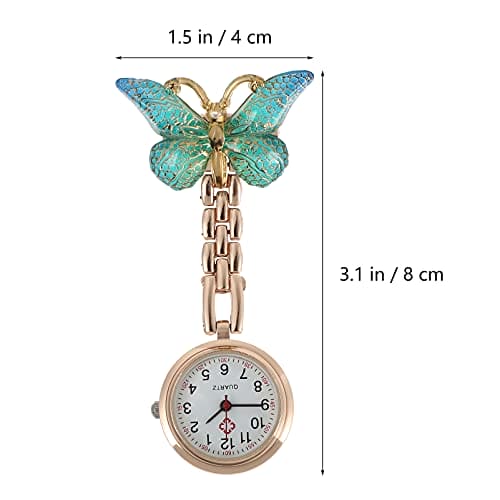 Hemobllo Nurse Watches Plastic Clip On Nursing Quartz Watches Butterfly Shape Lapel Pin on Brooch Fob Watches Round Hanging Watches for Decoration Green