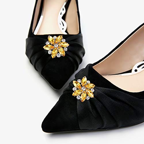 Ever Faith Shoe Clips Rhinestone Crystal Shoe Buckle for Women,Decoration Charms for Dress Hat Yellow