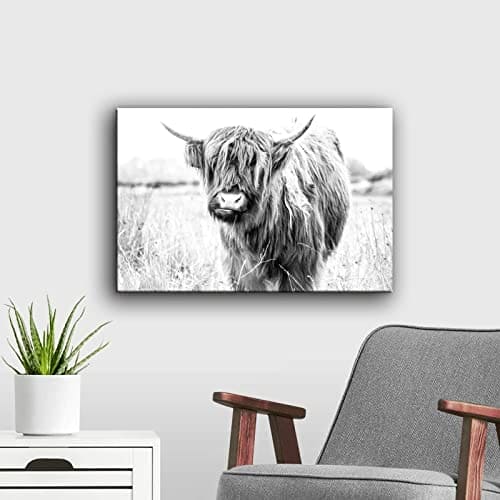 Print Rustic Highland Cow Print, Cattle Wall Art, Black And White, Animal Photography, Modern Minimalist Farm Animal Print, Digital Download Art Wall Art Boys Room Decor Canvas Posters Prints Oil Pain