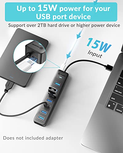 PHIXERO 7 Port USB Hub, USB 3.0 Hub Multi USB Port Hub, Portable USB Extension Hub, Compatible with All USB 3.0/2.0/1.1 Port Device