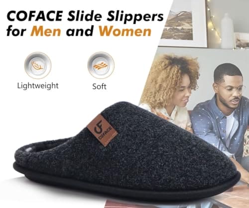 COFACE Mens Cozy Memory Foam Scuff Slippers Uninex Casual Slip On Warm House Indoor/Outdoor Shoes Felt Sandal Slippers With Arch Support Rubber Sole, size 14 Dark Brown