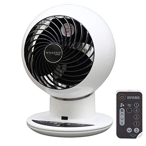 Woozoo® by Ohyama, Powerful, silent desk fan/table fan, 30m², 25 m reach, Multidirect oscillation, Timer, Remote control, For living room, kitchen, bedroom - Woozoo PCF-SC15T, White/ Black [UK model]