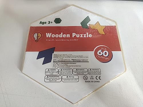 Coogam Wooden Kids Puzzle - Hexagon Shape Pattern Tetris Block Tangram Logic IQ Game STEM Montessori Brain Teaser Toy Gift for Teenagers