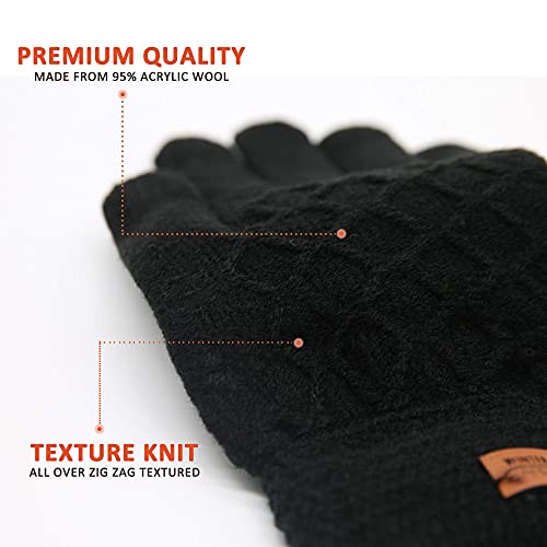 HIYATO Mens Touchscreen Gloves,Winter Warm Knit Gloves with Soft Lining,Thermal Gloves for Men and Women (Black)