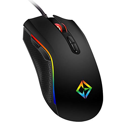 Combrite Gaming Mouse USB Wired, Rainbow LED Light, 7 Programmable Buttons, Chroma RGB Backlit, 4800 DPI Adjustable, Comfortable Grip Ergonomic Optical PC Computer Gaming Mice, Black