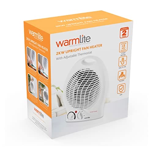 Warmlite WL44002 Thermo Fan Heater with 2 Heat Settings and Overheat Protection, 2000W, White