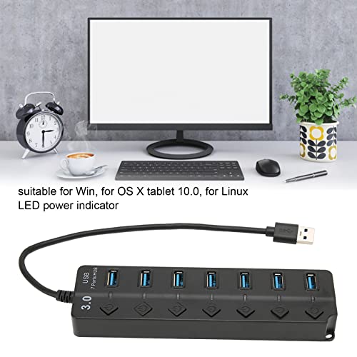 Vikye USB 3.0 Hub, 7 Ports USB Hub, Portable 5Gbps High Speed Transmission Data Hub, Ultra-Slim USB Adapter Docking Station for Laptop Compatible with Windows/OS X 10.0+(Black)