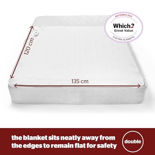 Silentnight Comfort Control Electric Blanket Double - Heated Electric Underblanket with 3 Heat Settings, Fast Heat Up, Overheat Protection and Easy Fit Straps - Machine Washable - Double 135x120cm