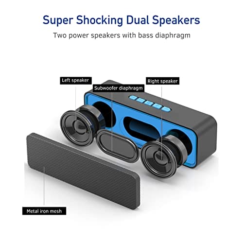 Sonkir Portable Wireless Speaker, Wireless 5.0 Mini Speaker with 3D Stereo Hi-Fi Bass, Built-in 1500 mAh Battery, Support TF Card and AUX (Blue)