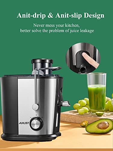 Juilist Juicer, 600W Juicer Machines with Anti-drip & Anti-slip Function, Juicers Whole Fruit and Vegetable with 3-Inch Wide Mouth Food Chute, 2 Speeds, Recipe Included, Easy to Clean