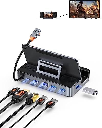 Steam Deck Dock, Baseus 6-in-1 Docking Station for Steam Deck with HDMI 4K@60Hz, Gigabit Ethernet, Adjustable Stand Design, 3 USB-A 3.0 Ports and PD 100W Support Fast Charging