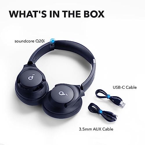 soundcore by Anker Q20i Hybrid Active Noise Cancelling Headphones - Comfortable Fit, Sound, Large Bass, App Customization, Long Playtime, Ideal for Home Use, Gym, Travel