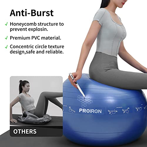 PROIRON Extra Thick Exercise Ball with Postures Shown, Yoga Ball 55cm 65cm 75cm, Anti-Burst Gym Ball, Swiss Ball with Pump for Yoga, Pilates, Fitness