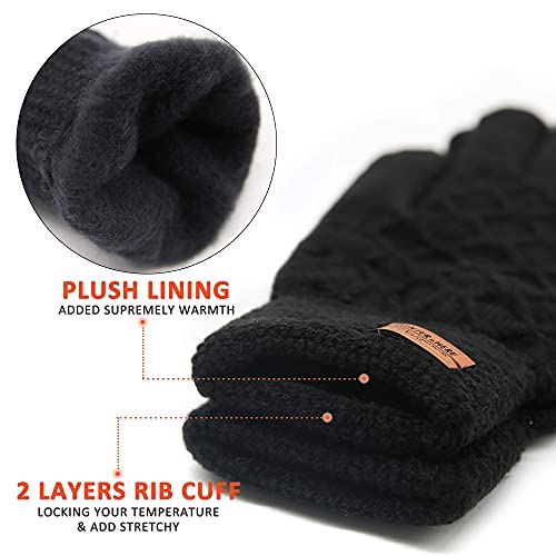 HIYATO Mens Touchscreen Gloves,Winter Warm Knit Gloves with Soft Lining,Thermal Gloves for Men and Women (Black)