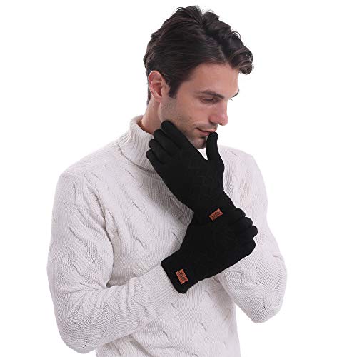 HIYATO Mens Touchscreen Gloves,Winter Warm Knit Gloves with Soft Lining,Thermal Gloves for Men and Women (Black)