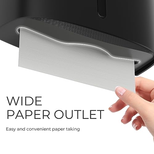 PLUSSEN Paper Towel Dispenser Wall Mounted, Adhesive No Drilling Hand Towel Dispenser Multifold C-Fold Tissue Towel Dispenser for Bathroom Kitchen(Black-PN6012) (PNDE-6012)