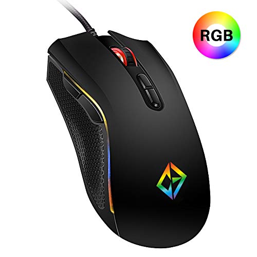 Combrite Gaming Mouse USB Wired, Rainbow LED Light, 7 Programmable Buttons, Chroma RGB Backlit, 4800 DPI Adjustable, Comfortable Grip Ergonomic Optical PC Computer Gaming Mice, Black