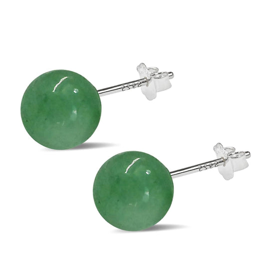 Jade Earrings Studs,8mm Dark Green Jade Earrings for Women,925 Sterling Silver Stud Earrings Jade Jewellery Good Luck Earrings Handmade Gift for Birthday Anniversary